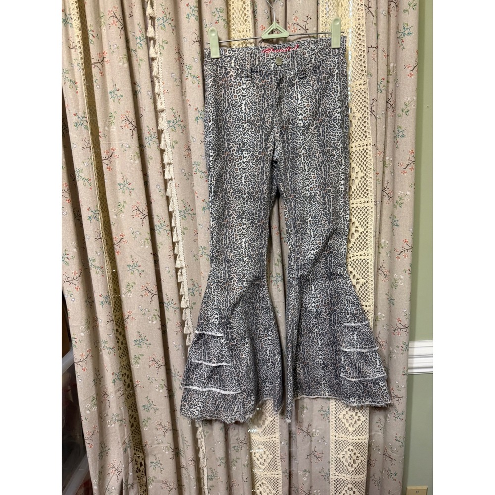 Cowgirl Hardware Girls 8 Leopard Ruffle Flare Jeans Adjustable Waist Western
